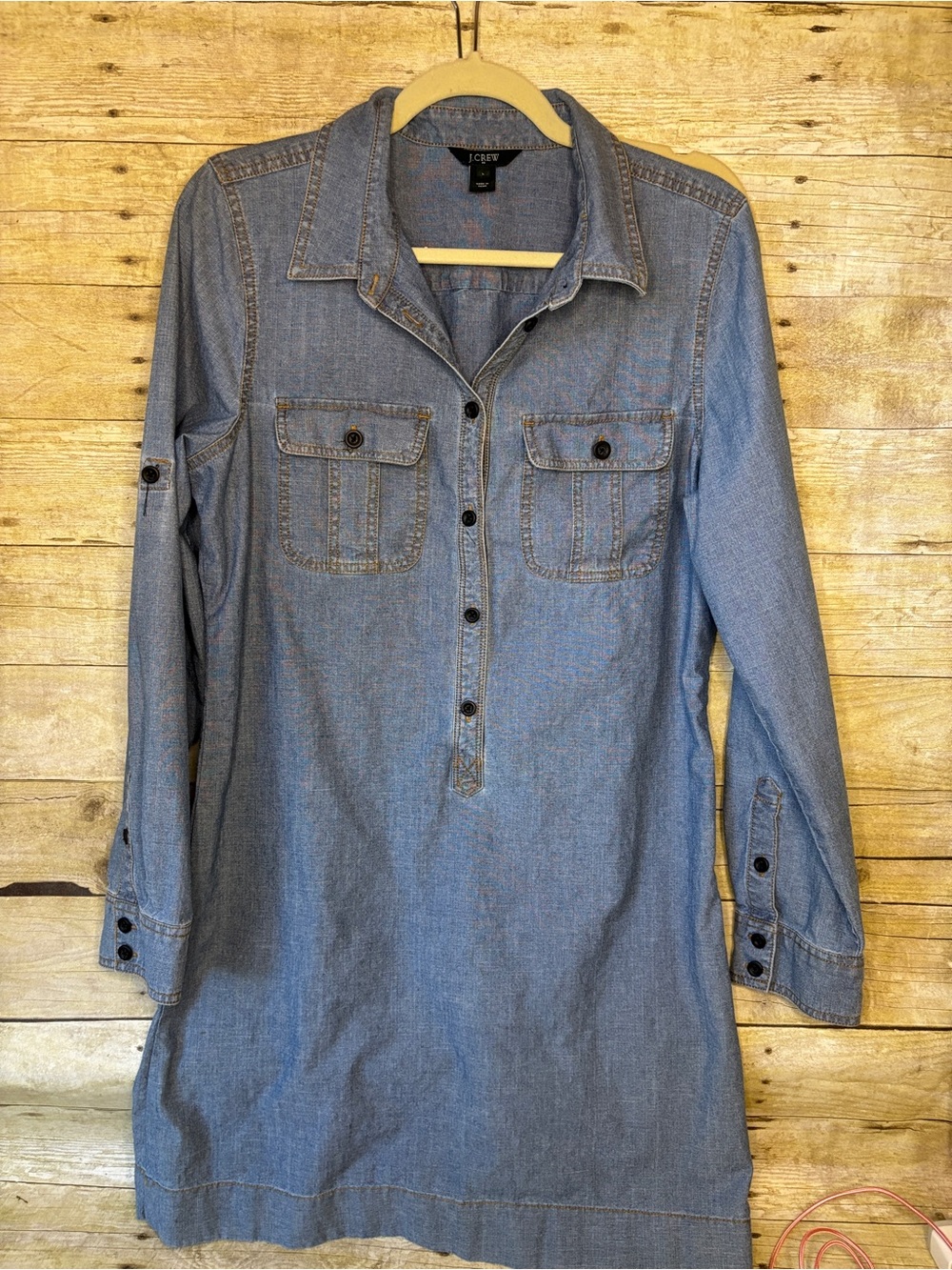 J. Crew Chambray Button-Front Tunic Dress in Light Blue